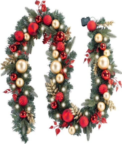 Pre-Lit 9Feet /108 Inch Christmas Garland with Lights for Front Door, Red Gold L - Picture 1 of 8